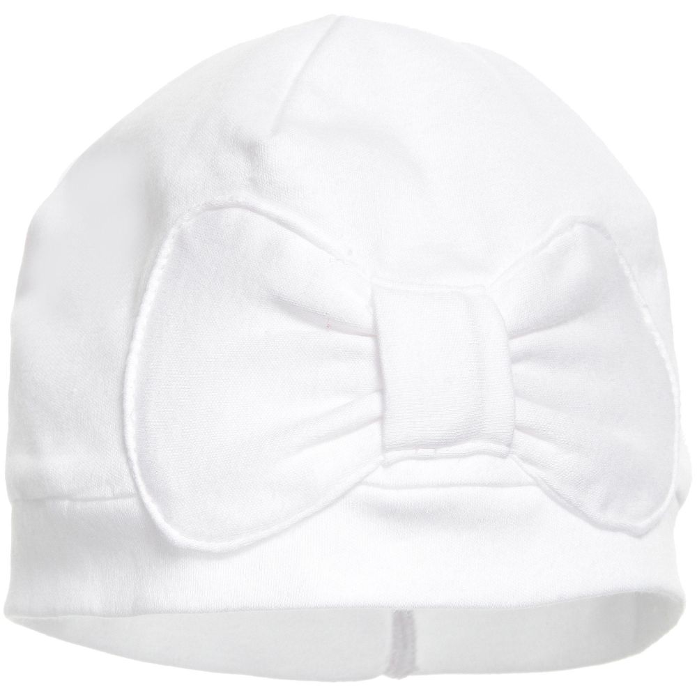 Lemon Loves Layette - White Pima Cotton 'Petit Bow' Hat | Childrensalon