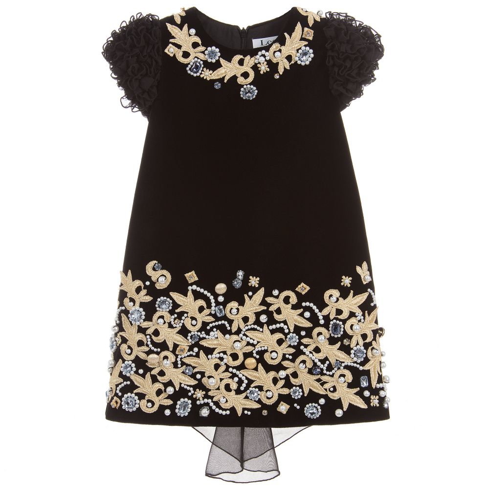 Lesy-Black Embroidered Velvet Dress | Childrensalon Outlet