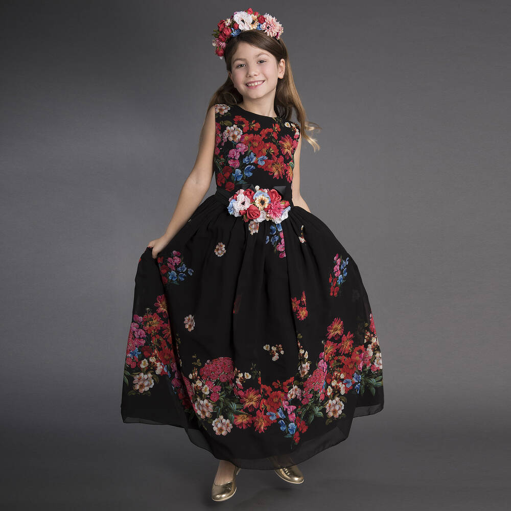 Lesy-Black Floral Print Long Dress | Childrensalon Outlet