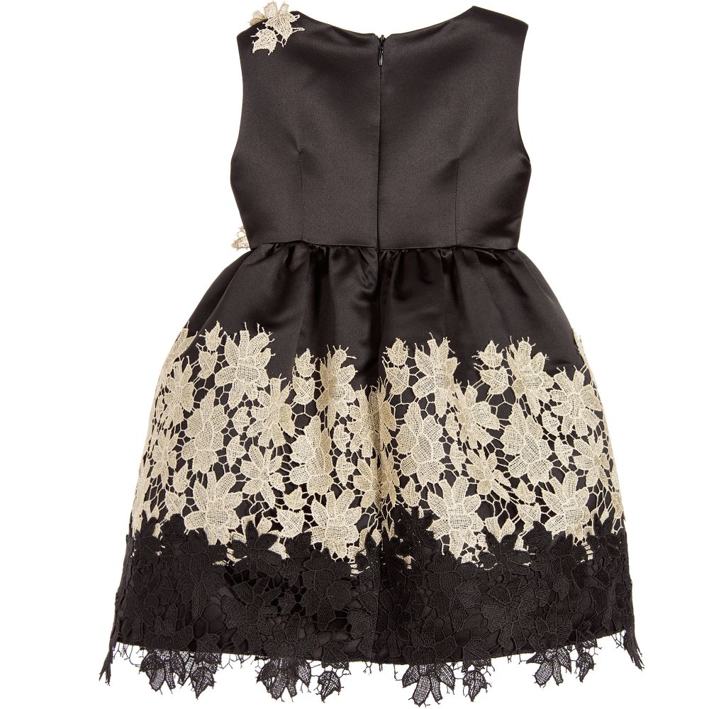 Lesy Люкс-Black Satin & Gold Floral Lace Dress | Childrensalon Outlet