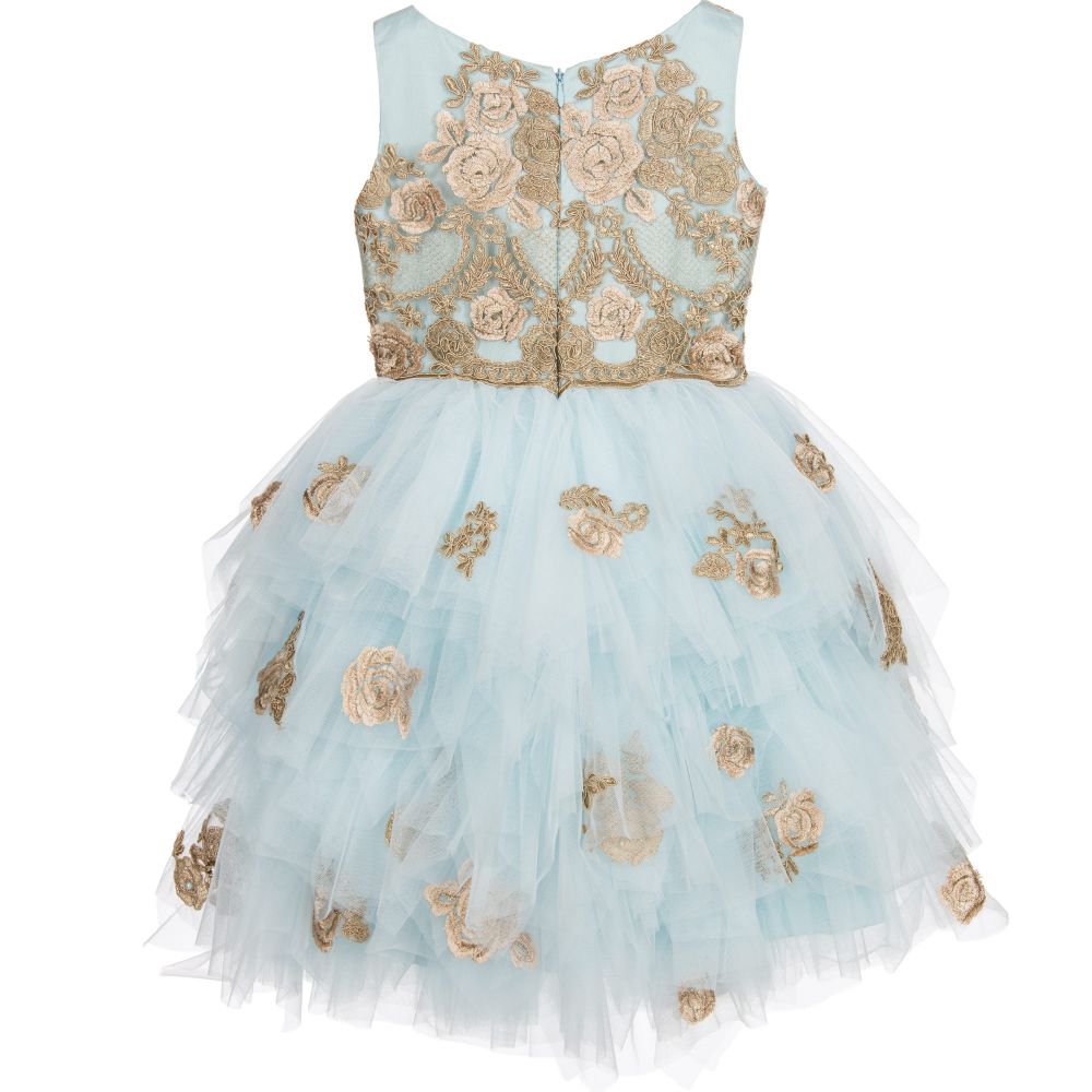 Lesy Luxury-Blue Tulle & Gold Lace Dress | Childrensalon Outlet