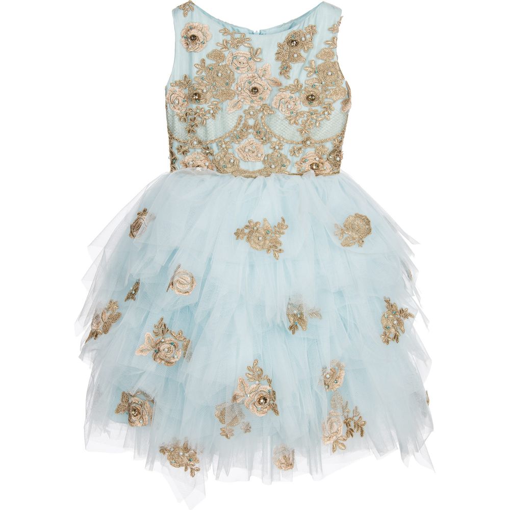 Lesy Luxury - Blue Tulle & Gold Lace Dress | Childrensalon