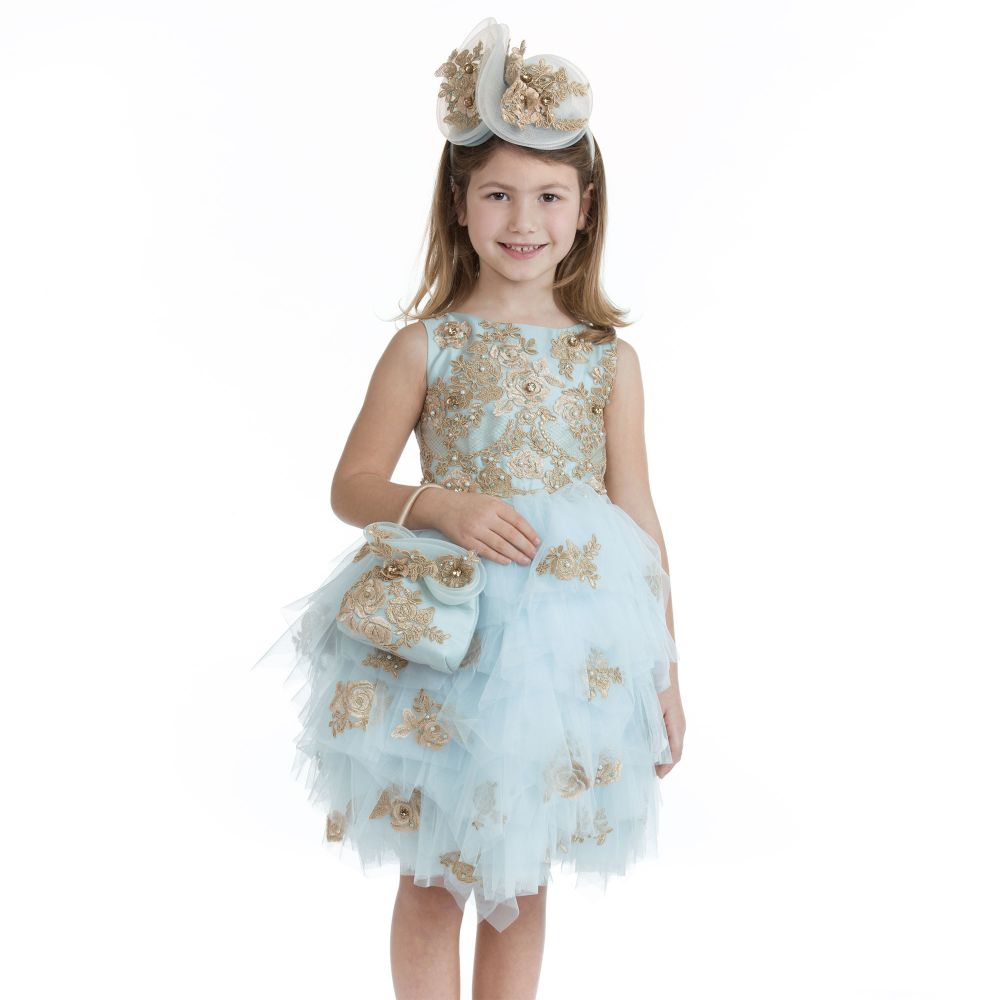Lesy Luxury-Blue Tulle & Gold Lace Dress | Childrensalon Outlet