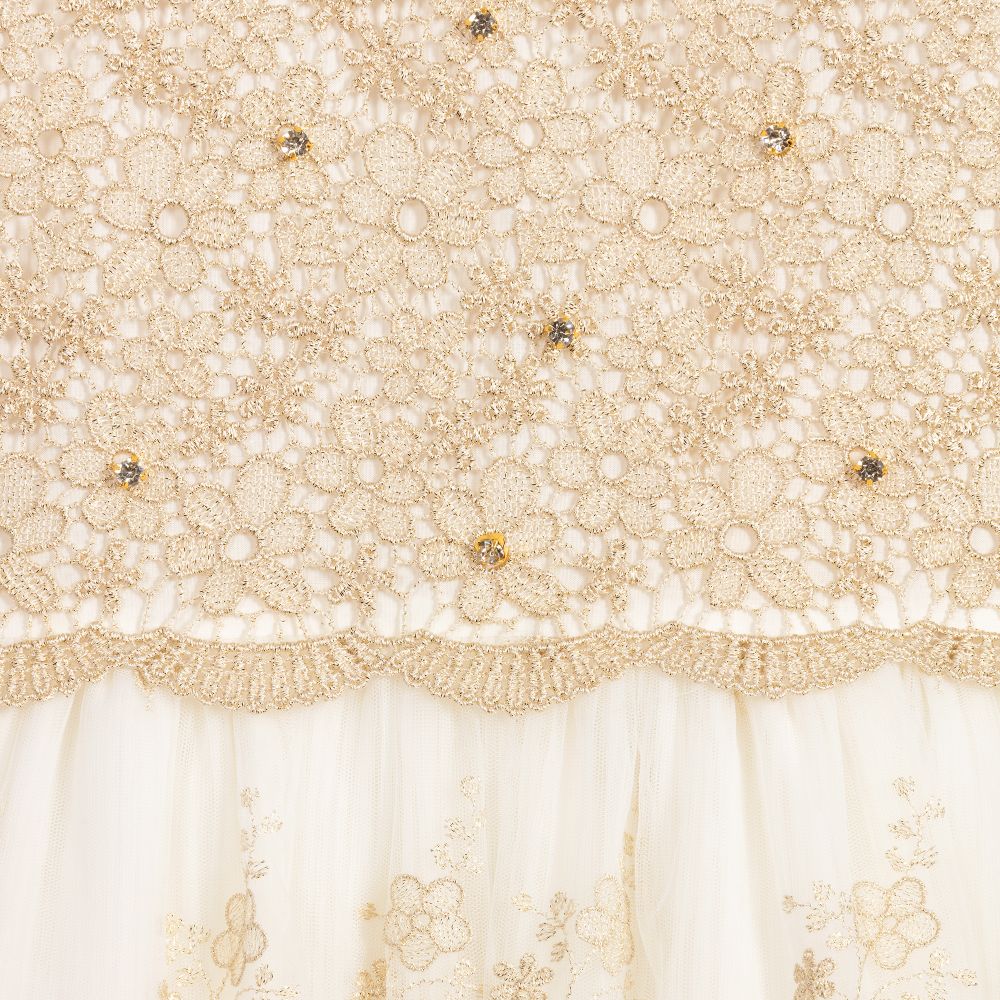 Lesy-Girls Gold & Ivory Lace Dress | Childrensalon Outlet