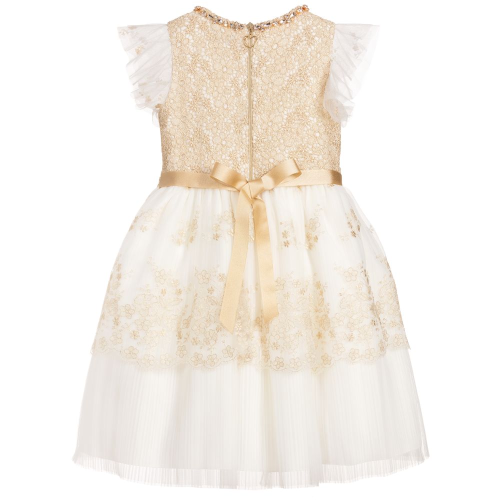 Lesy-Girls Gold & Ivory Lace Dress | Childrensalon Outlet