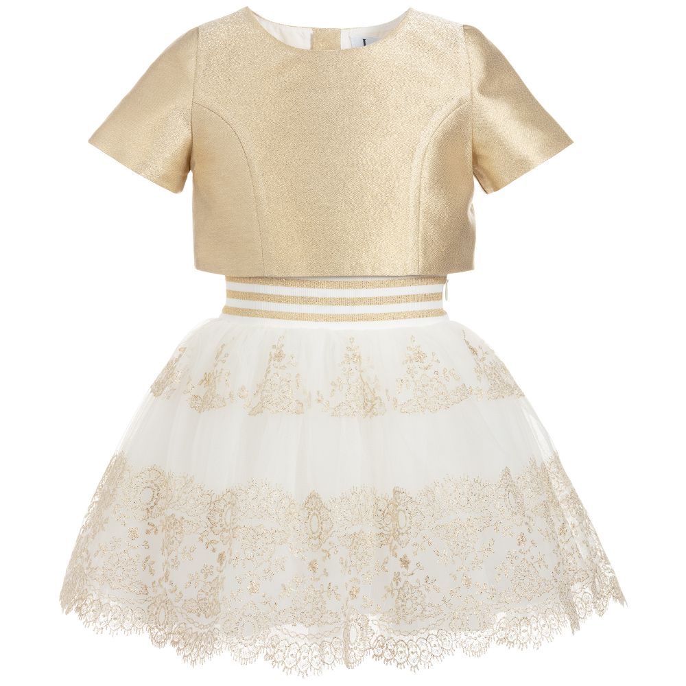 Lesy - Girls Gold & Ivory Skirt Set | Childrensalon
