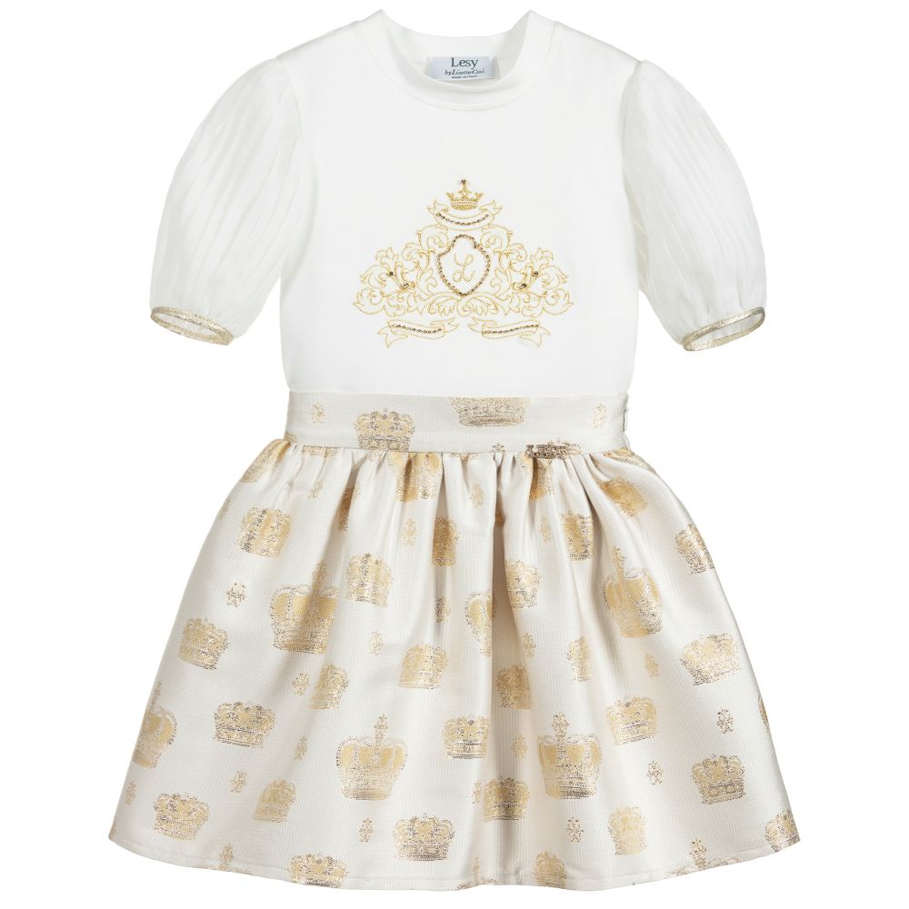 Lesy-Комплект с юбкой цвета золота и слоновой кости для девочек | Childrensalon Outlet