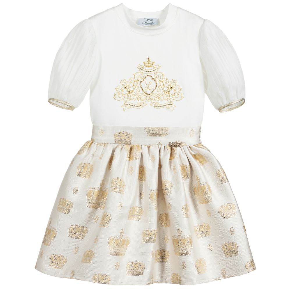 Lesy - Girls Gold & Ivory Skirt Set | Childrensalon