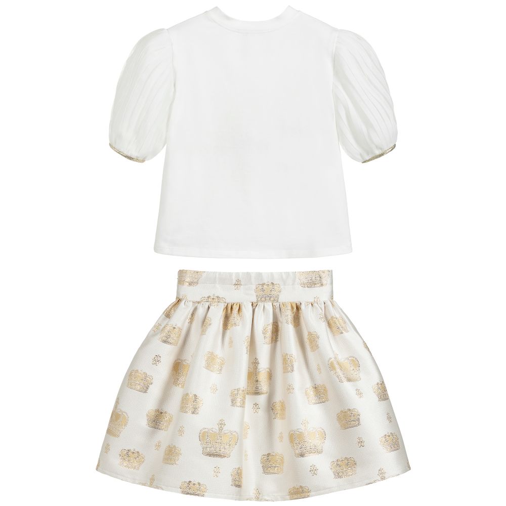 Lesy-Комплект с юбкой цвета золота и слоновой кости для девочек | Childrensalon Outlet