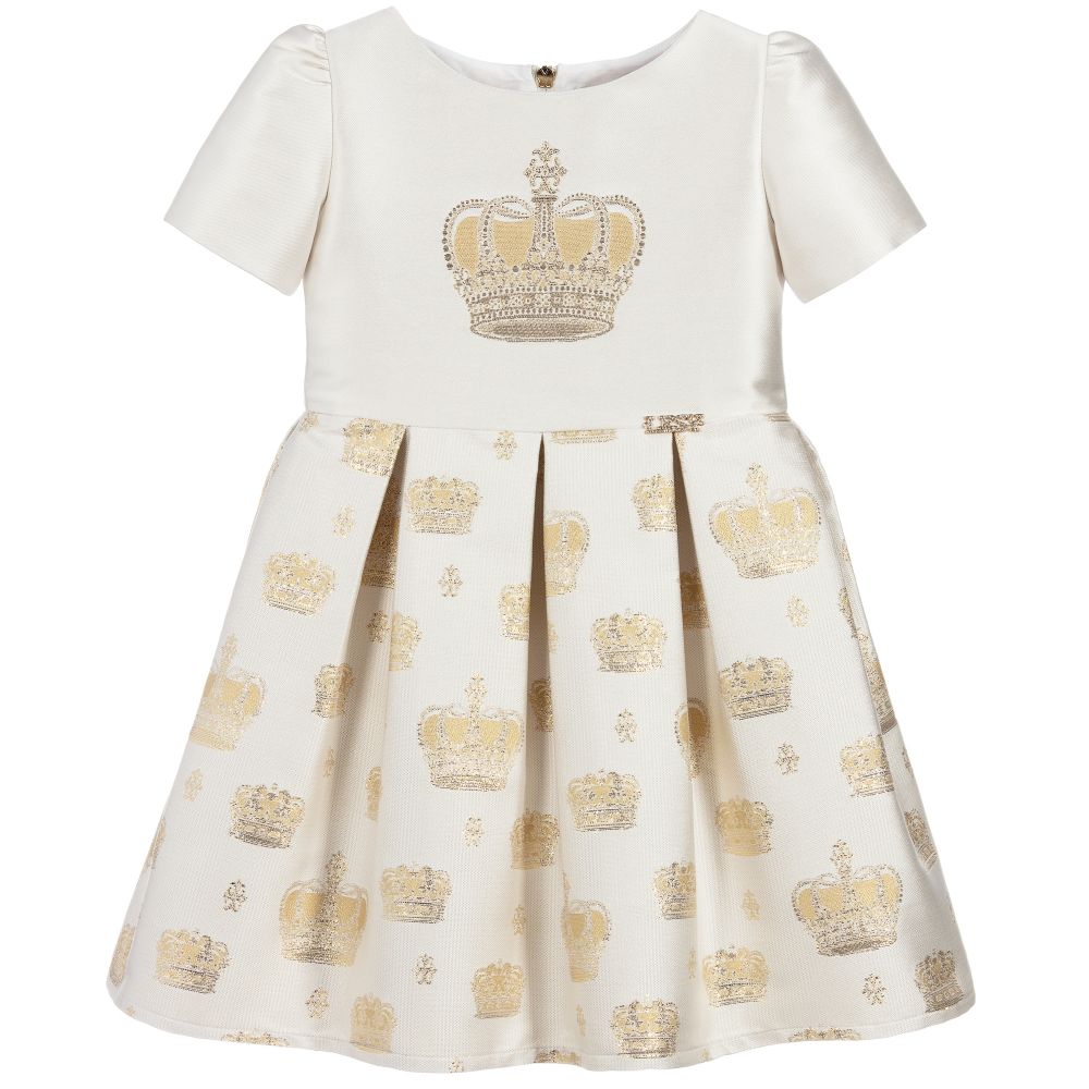 Lesy - Girls Ivory & Gold Dress  | Childrensalon