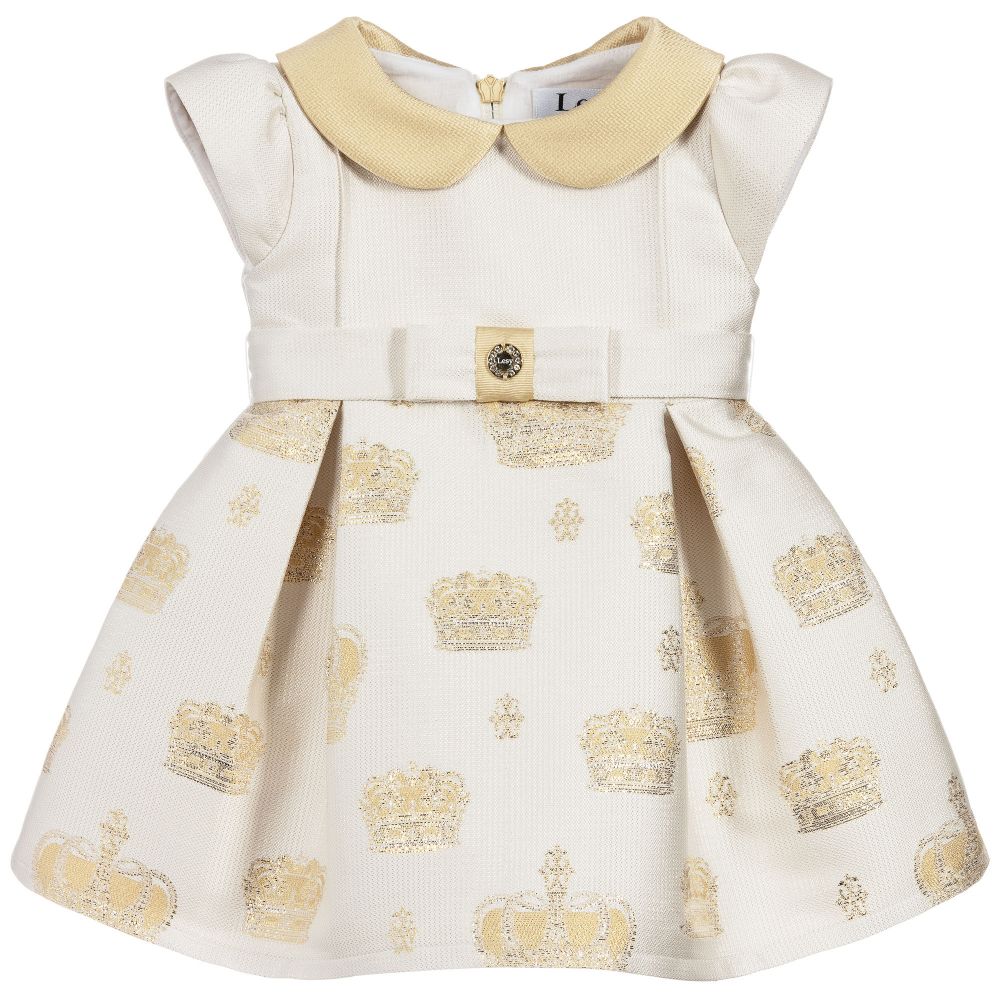 Lesy - Платье цвета слоновой кости и золотистого цвета с логотипом для девочек | Childrensalon