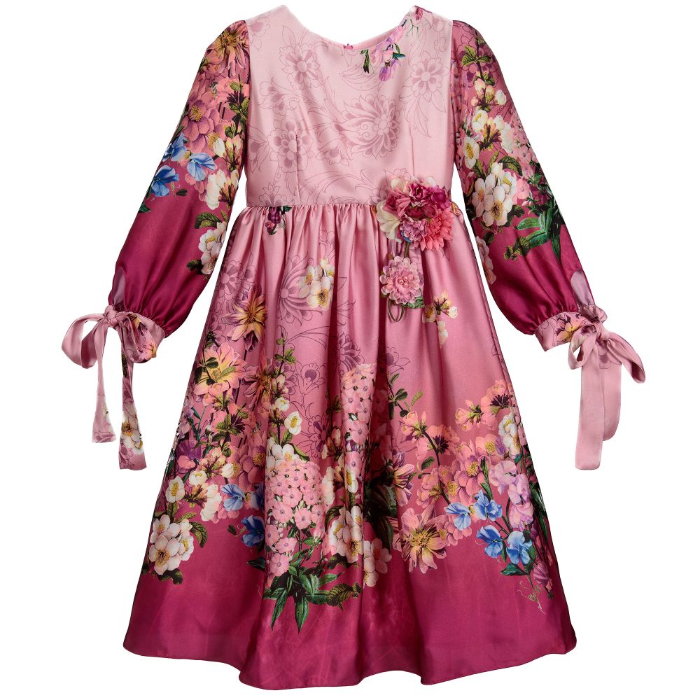 Lesy - Girls Pink Floral Long Dress | Childrensalon