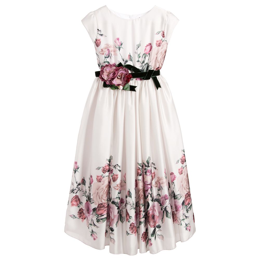 Lesy - Robe Fille en Satin Rose imprimé Floral | Childrensalon