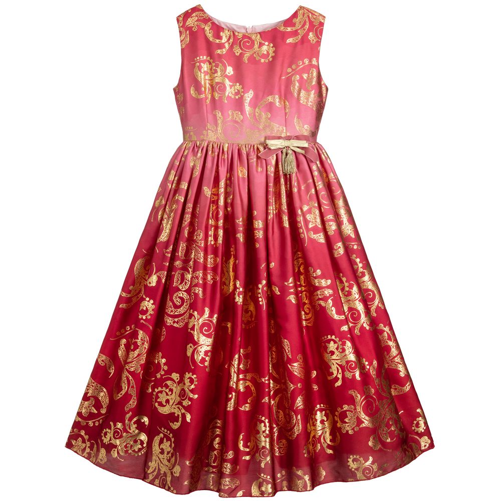 Lesy - Girls Pink & Gold Long Dress | Childrensalon