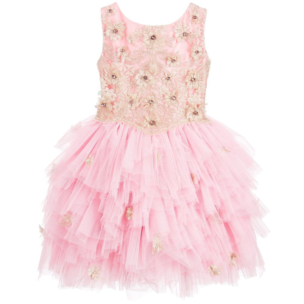 Lesy - Girls Pink & Gold Tulle Dress | Childrensalon