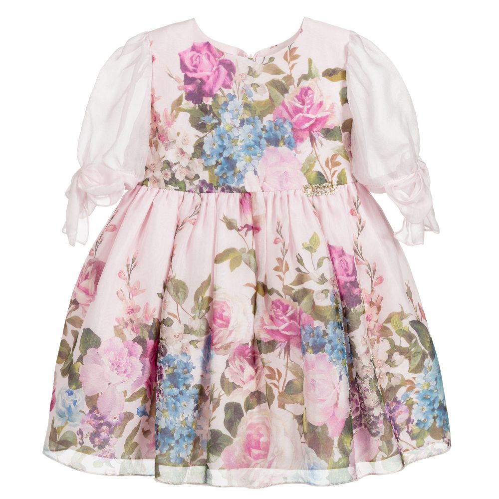 Lesy - Girls Pink Silk Floral Dress | Childrensalon
