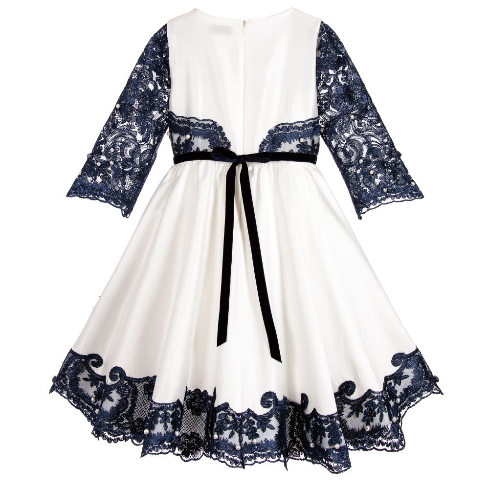 Lesy-Girls White & Blue Lace Dress | Childrensalon Outlet