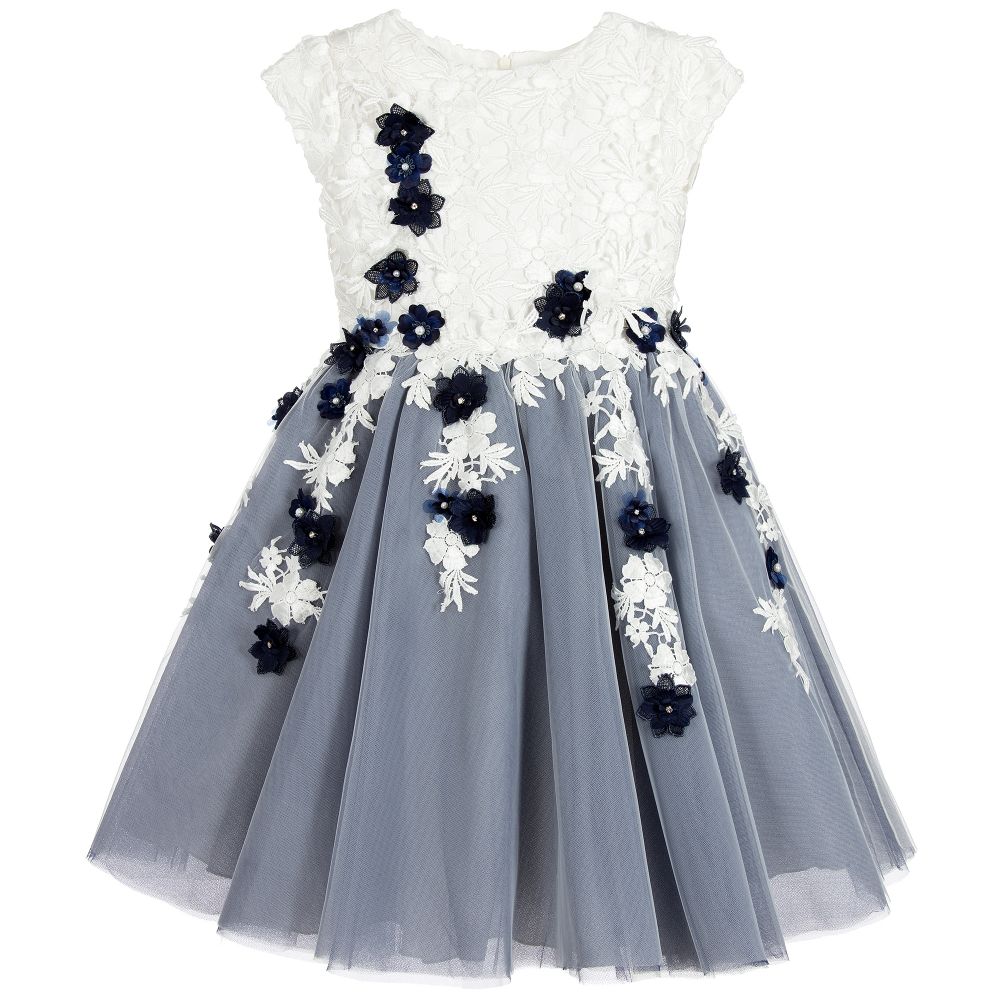 Lesy - Robe Fille Blanc et Bleu Marine | Childrensalon