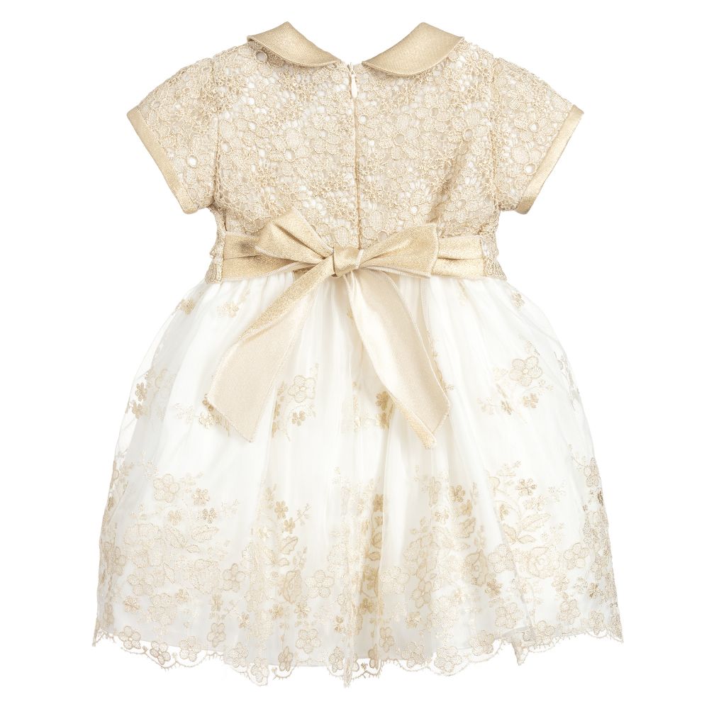 ليزي-فستان دانتيل وتول مطرز لون ذهبي وعاجي | Childrensalon Outlet