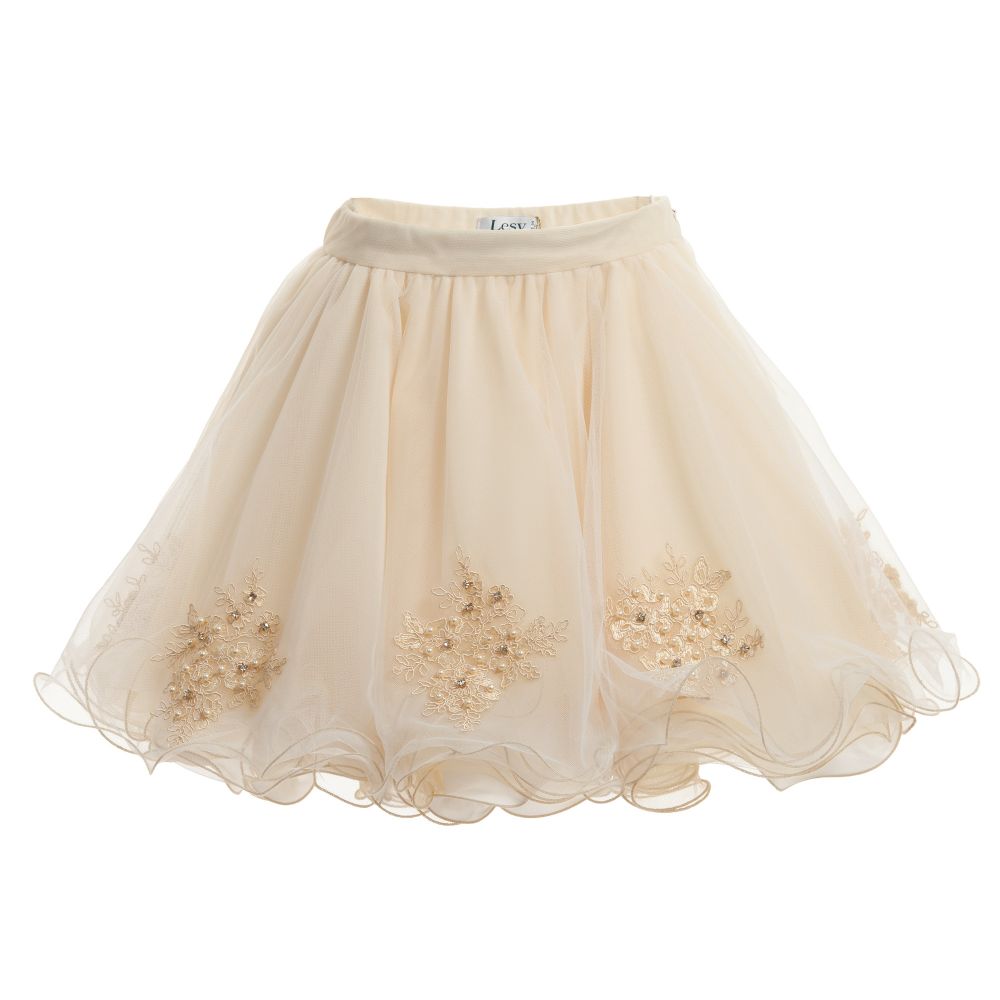 Lesy Luxury Flower - Gold & Ivory Tulle Skirt | Childrensalon
