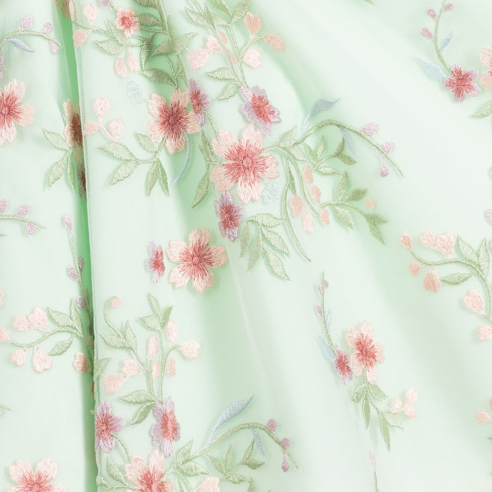 Lesy-Green Embroidered Tulle Dress | Childrensalon Outlet