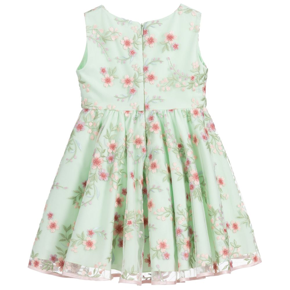 Lesy-Green Embroidered Tulle Dress | Childrensalon Outlet
