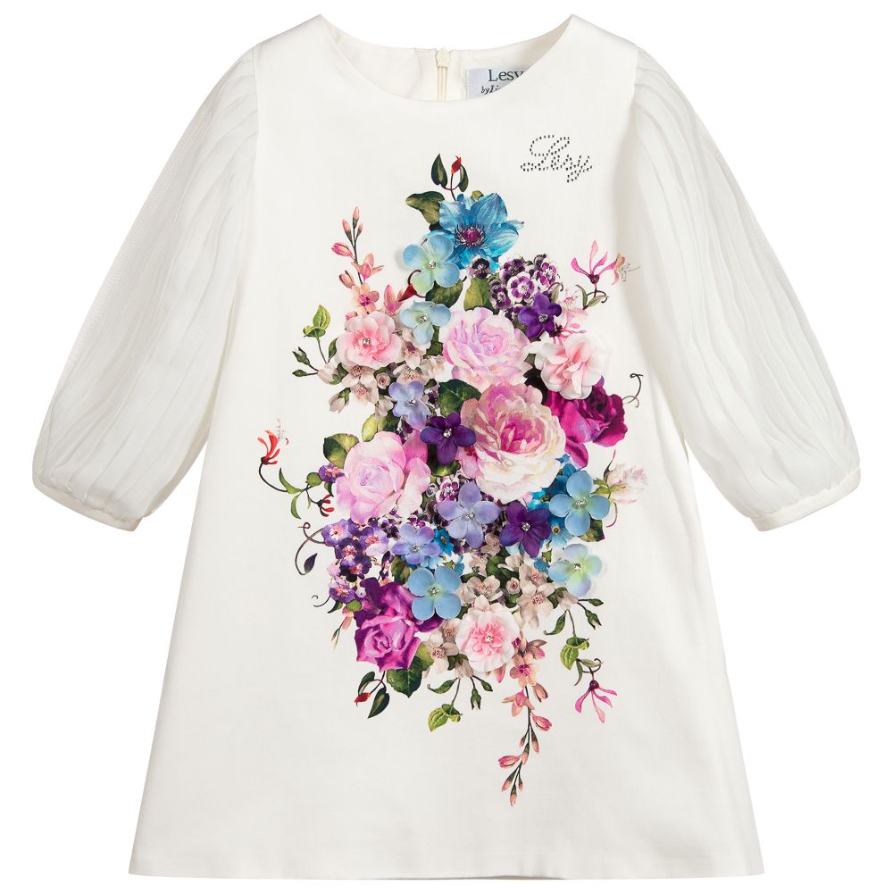 Lesy - Ivory Floral Print Dress  | Childrensalon
