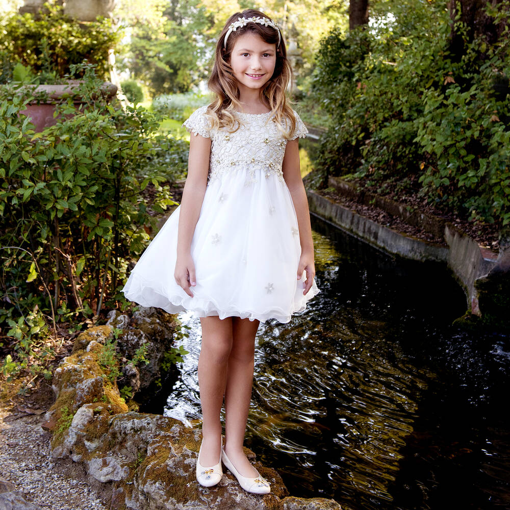 Lesy Luxury-Ivory & Gold Lace Dress | Childrensalon Outlet