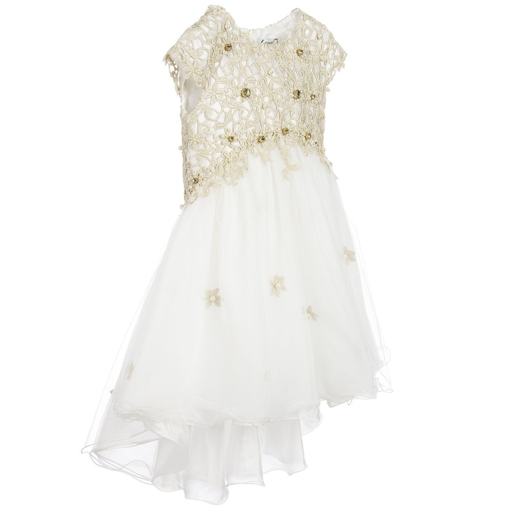 Lesy Luxury-Ivory & Gold Lace Dress | Childrensalon Outlet