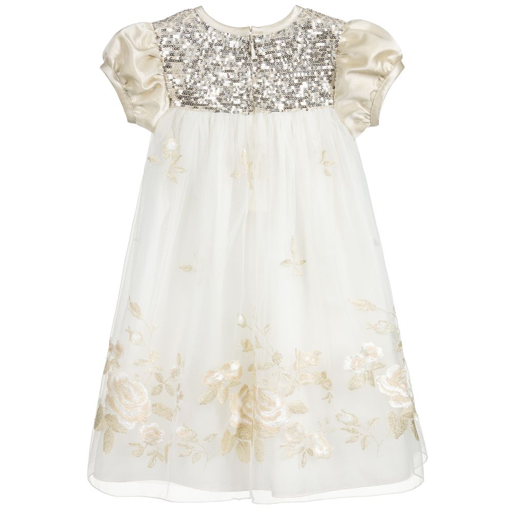 Lesy-Ivory & Gold Tulle Dress | Childrensalon Outlet