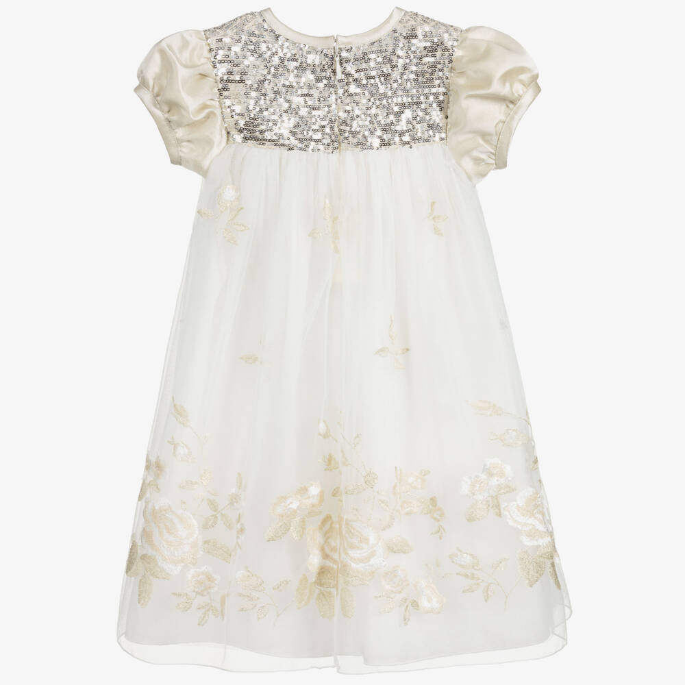 Lesy-Ivory & Gold Tulle Dress | Childrensalon Outlet