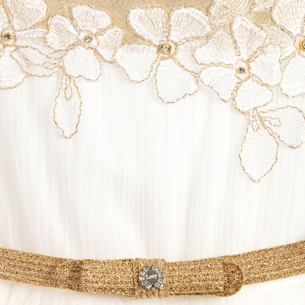 Lesy-Ivory & Gold Tulle Dress | Childrensalon Outlet