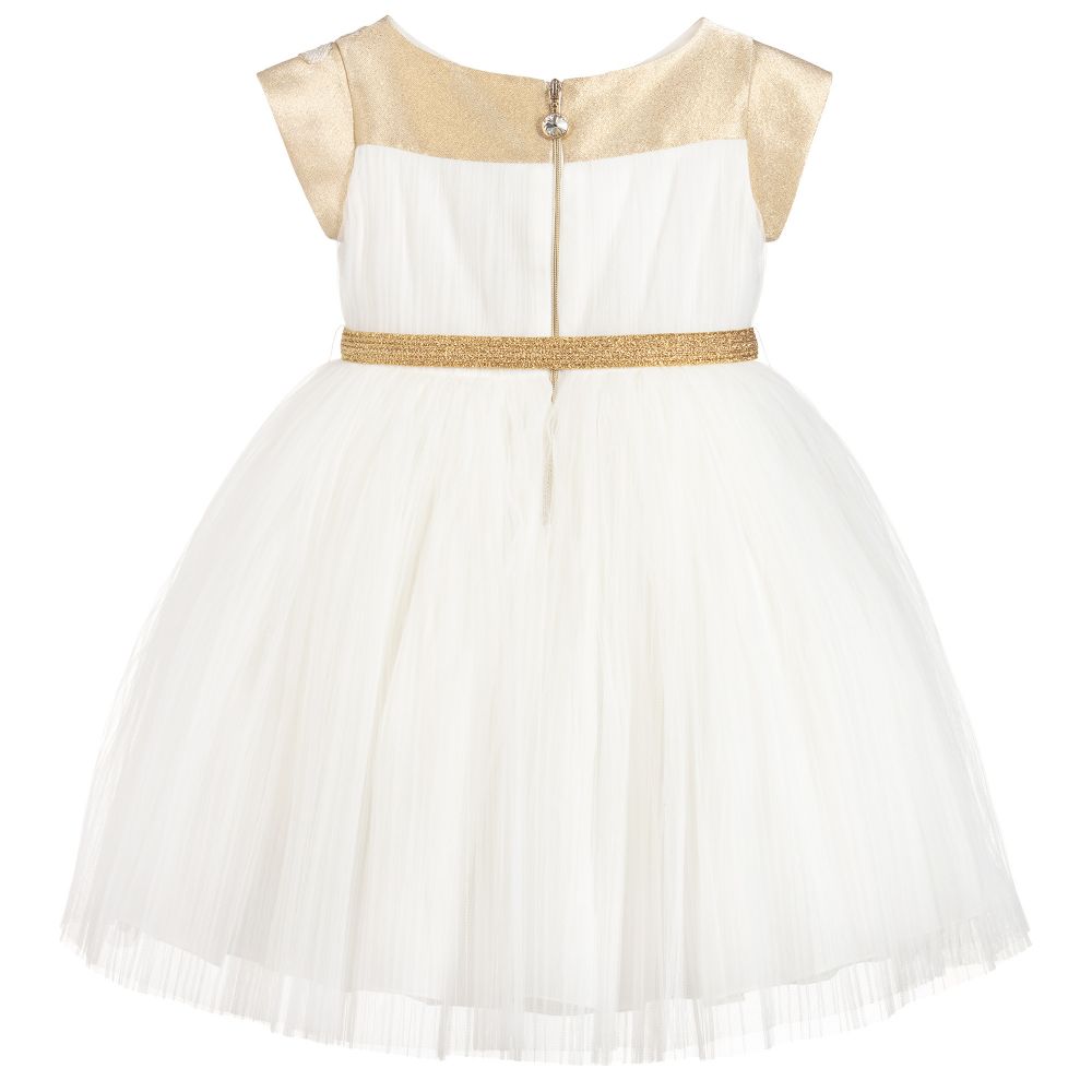 Lesy-Ivory & Gold Tulle Dress | Childrensalon Outlet