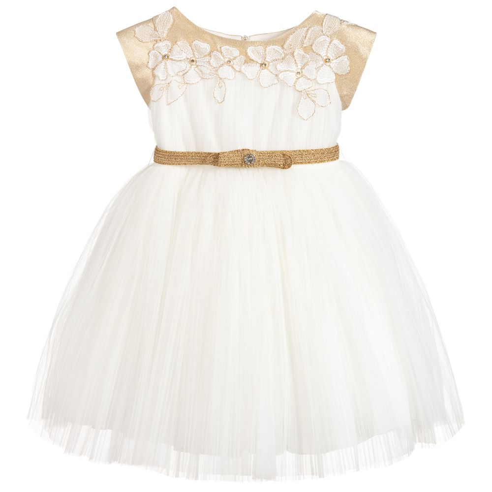 Lesy - Ivory & Gold Tulle Dress | Childrensalon