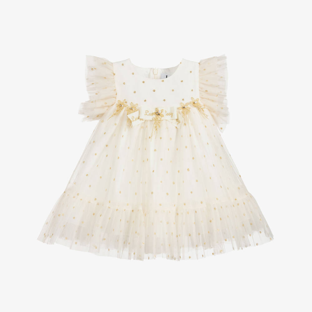 Lesy-فستان أطفال بناتي تول لون عاجي وذهبي | Childrensalon Outlet