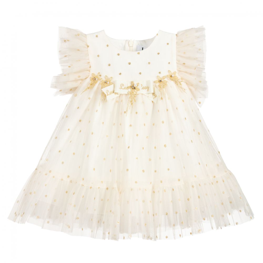 Lesy - Robe ivoire et dorée en tulle | Childrensalon