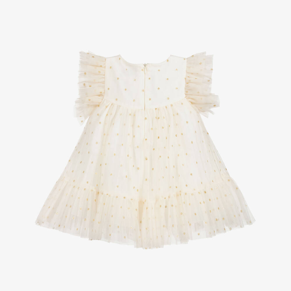 Lesy-Ivory & Gold Tulle Dress | Childrensalon Outlet