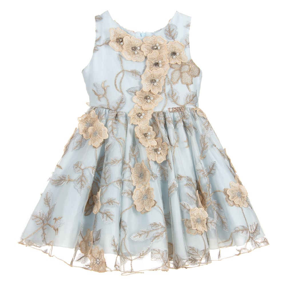Lesy-Luxury Blue & Gold Tulle Dress | Childrensalon Outlet
