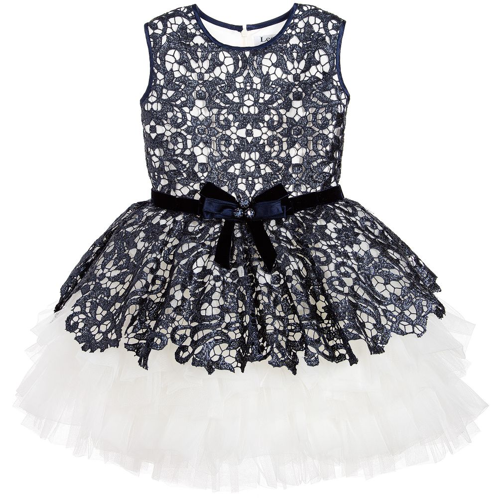 Lesy Luxury - Luxury Blue Sequin Lace & Ivory Tulle Dress  | Childrensalon