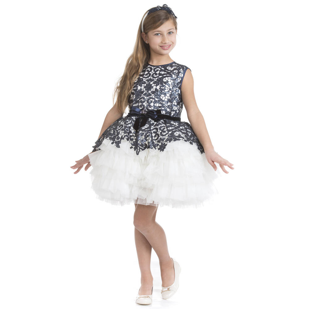 Lesy Люкс-Luxury Blue Sequin Lace & Ivory Tulle Dress  | Childrensalon Outlet