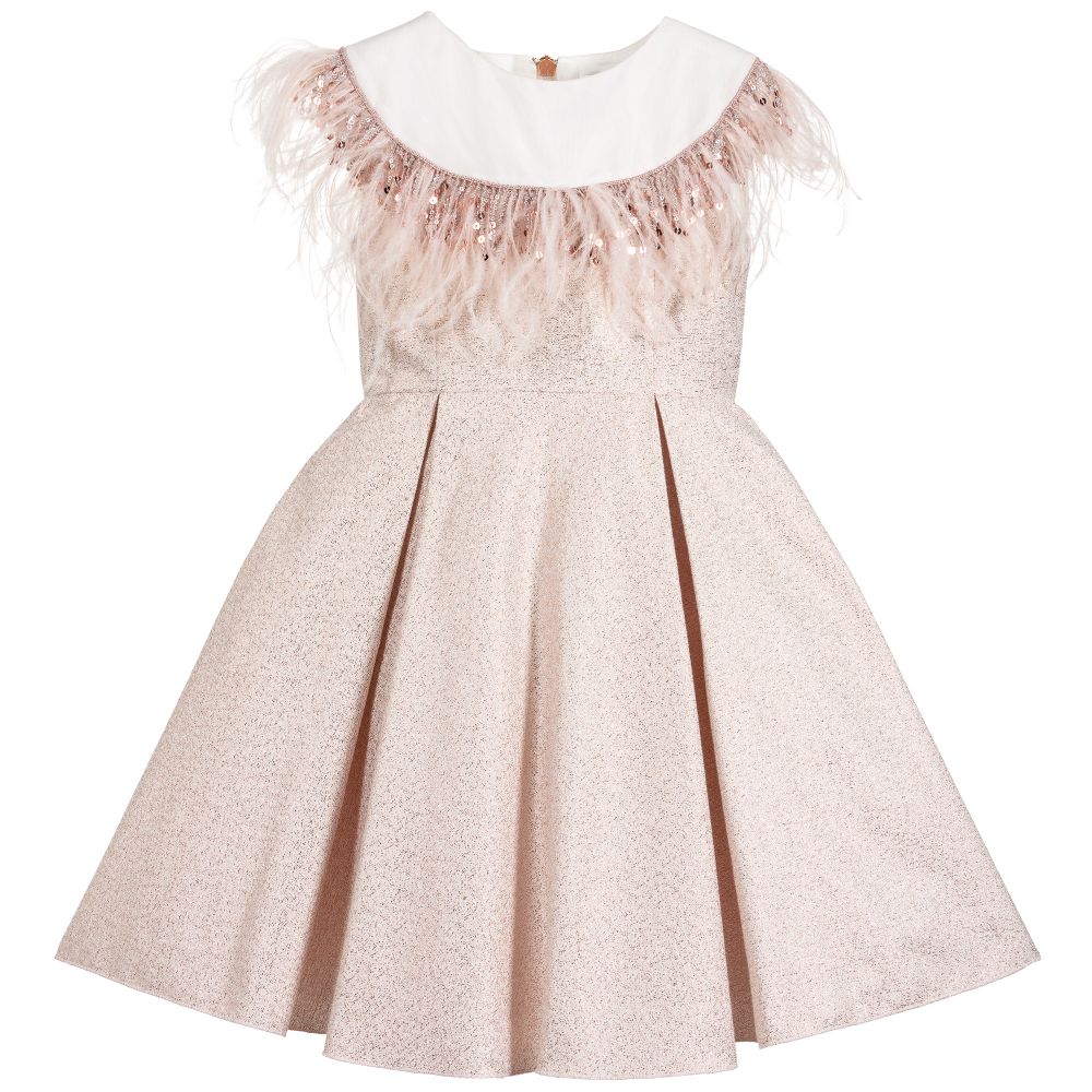 Lesy - Pink Brocade Feather Dress | Childrensalon