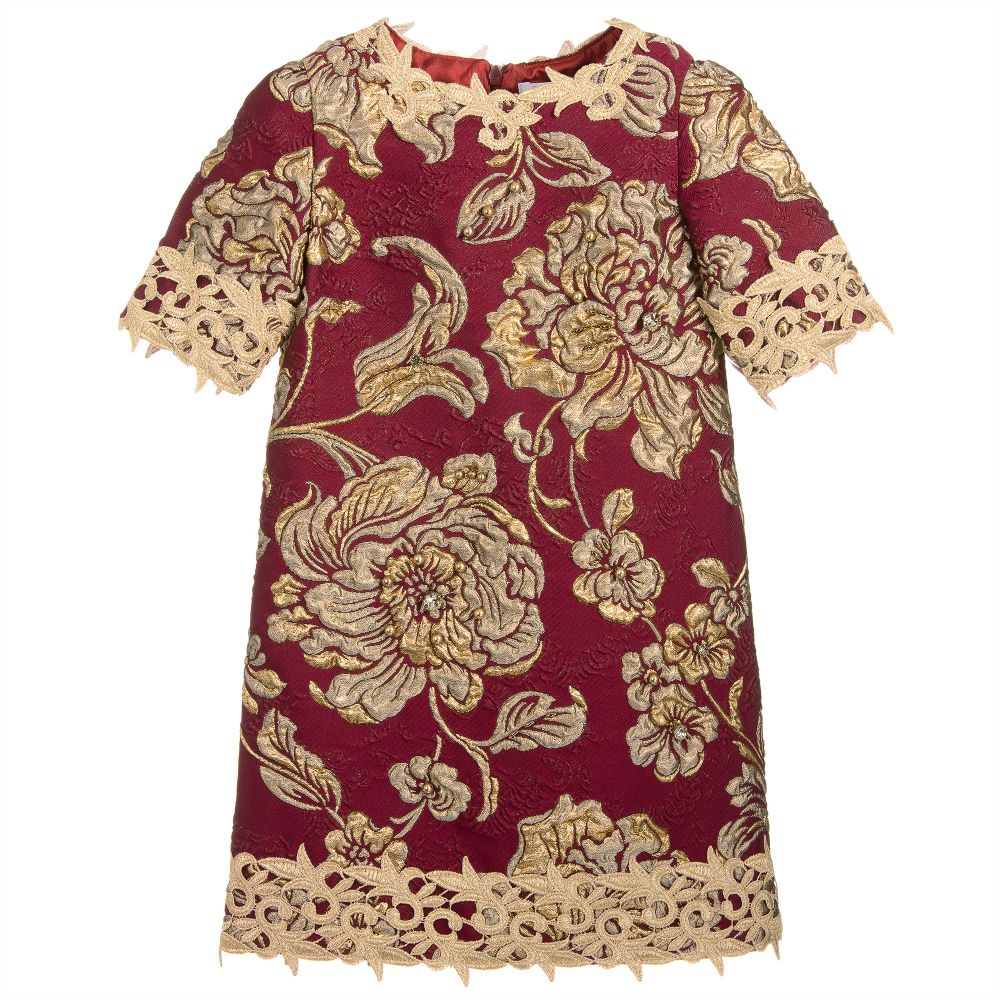 Lesy - Red & Gold Silk Brocade Dress | Childrensalon