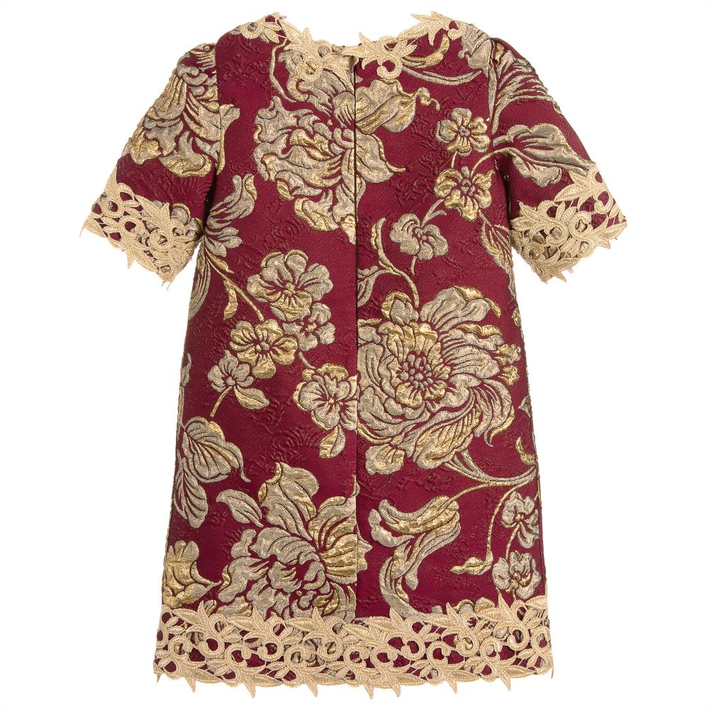 Lesy-Red & Gold Silk Brocade Dress | Childrensalon Outlet