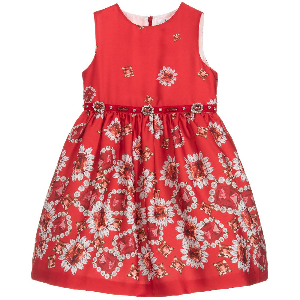 Lesy - فستان ساتان لون أحمر مزين بديامنتي  | Childrensalon