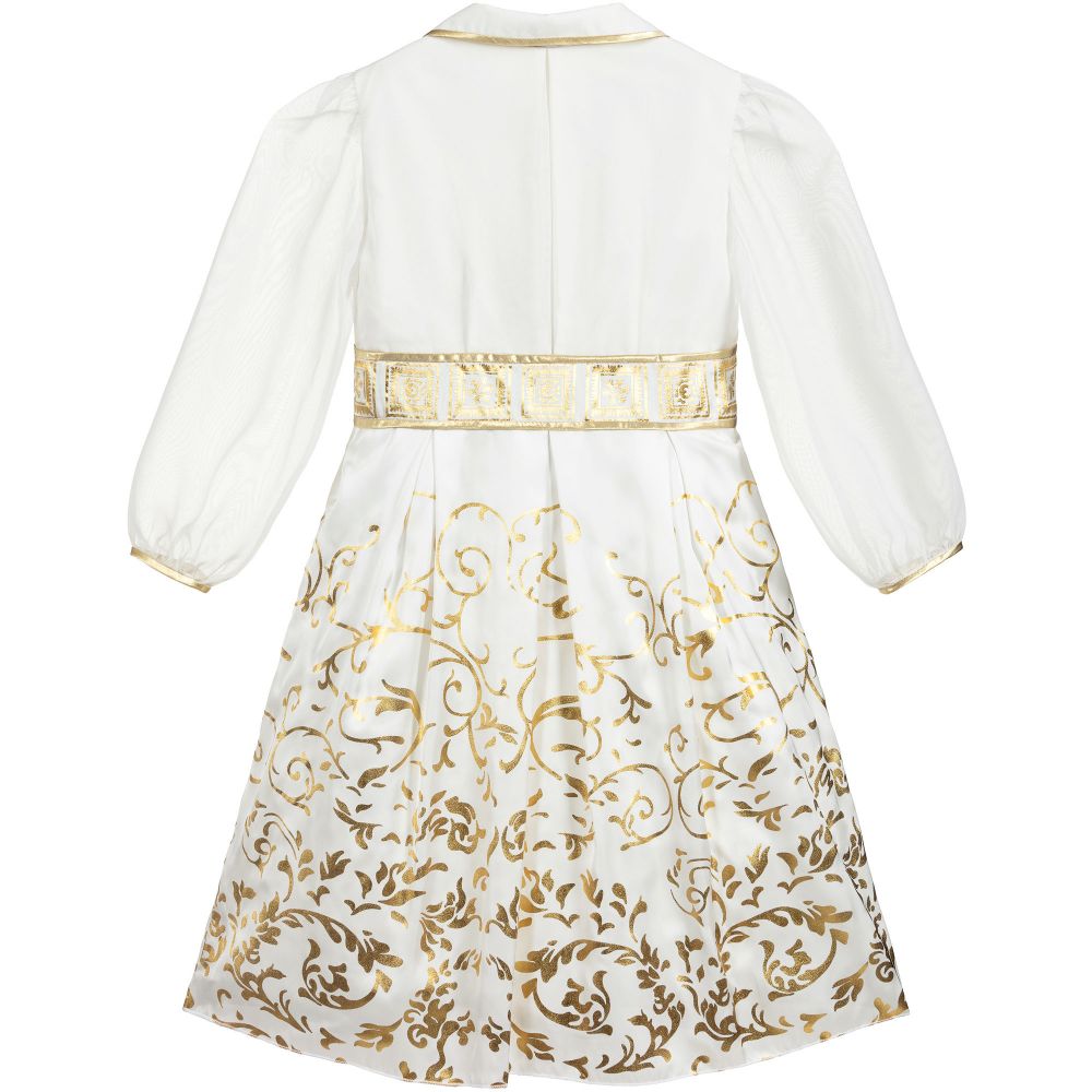 Lesy-Белое шифоновое платье с золотистым декором | Childrensalon Outlet
