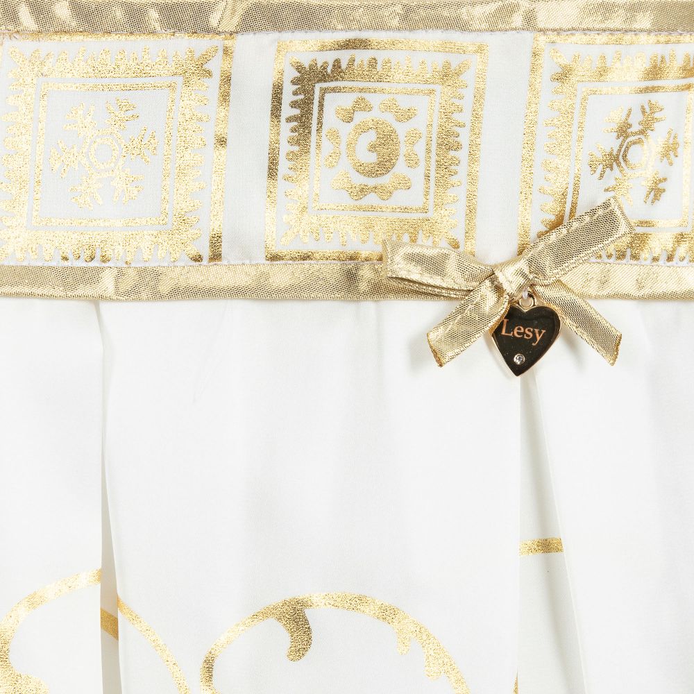 Lesy-Белое шифоновое платье с золотистым декором | Childrensalon Outlet