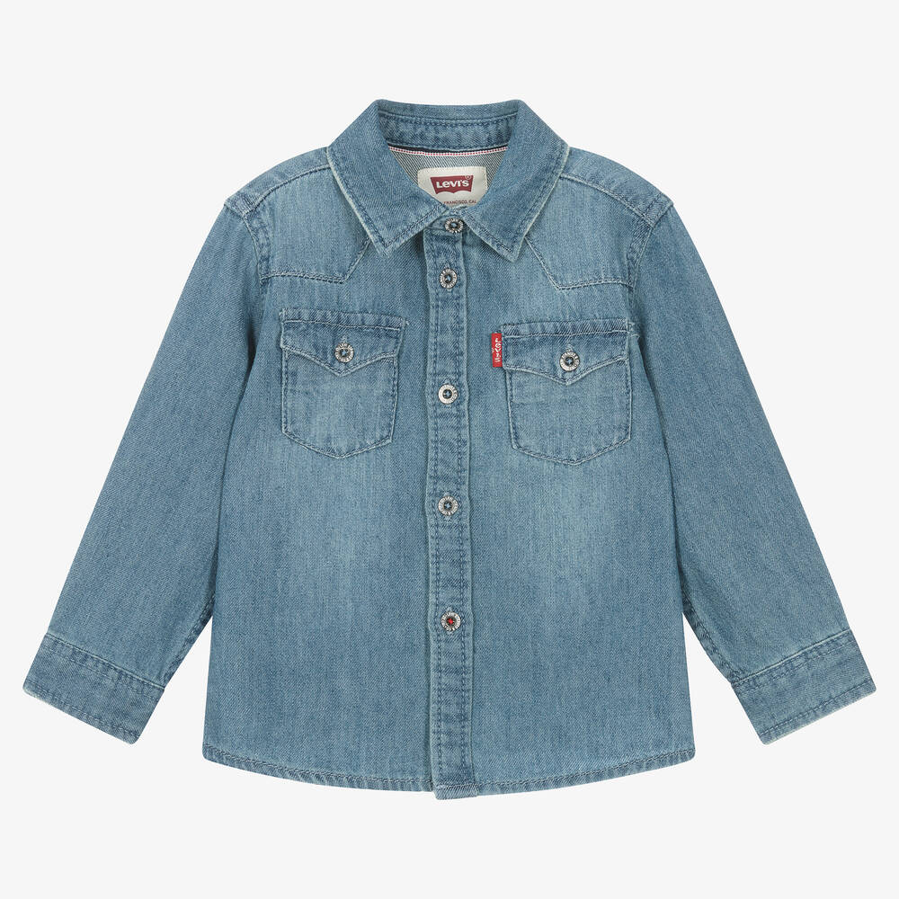 Levi's - قميص قطن دنيم لون أزرق أطفال ولادي | Childrensalon