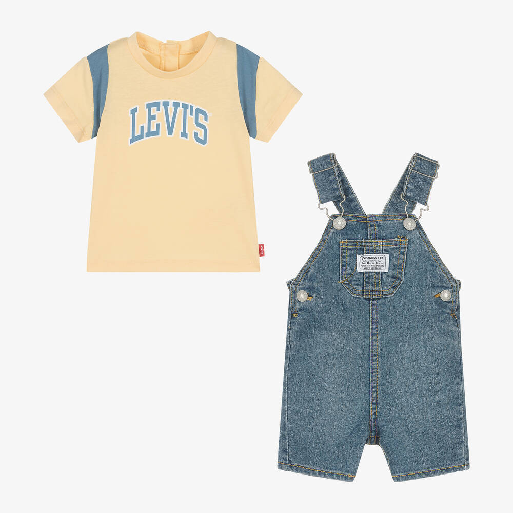 Levi's-Baby Boys Yellow & Blue Dungarees Set | Childrensalon Outlet