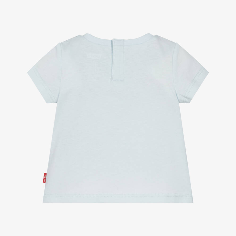 Levi's-Baby Girls Pale Blue Cotton T-Shirt with Pink Batwing Logo | Childrensalon Outlet
