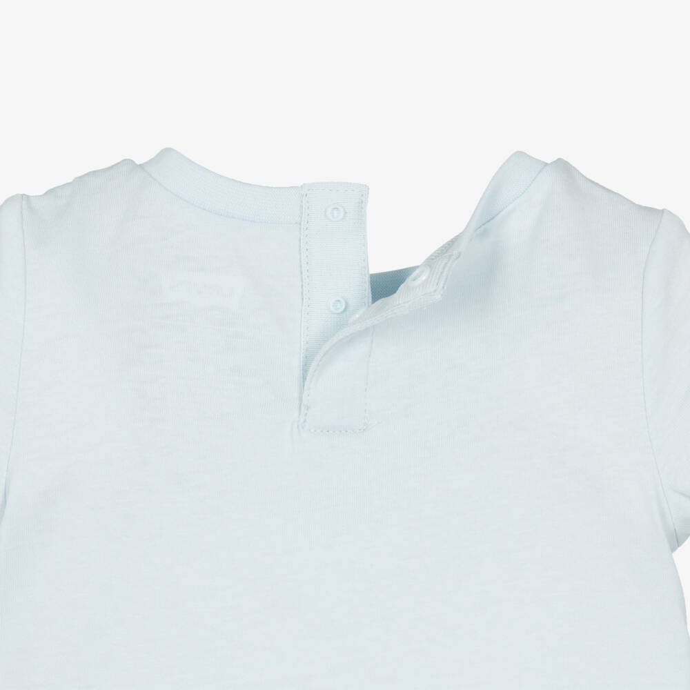 Levi's-Baby Girls Pale Blue Cotton T-Shirt with Pink Batwing Logo | Childrensalon Outlet